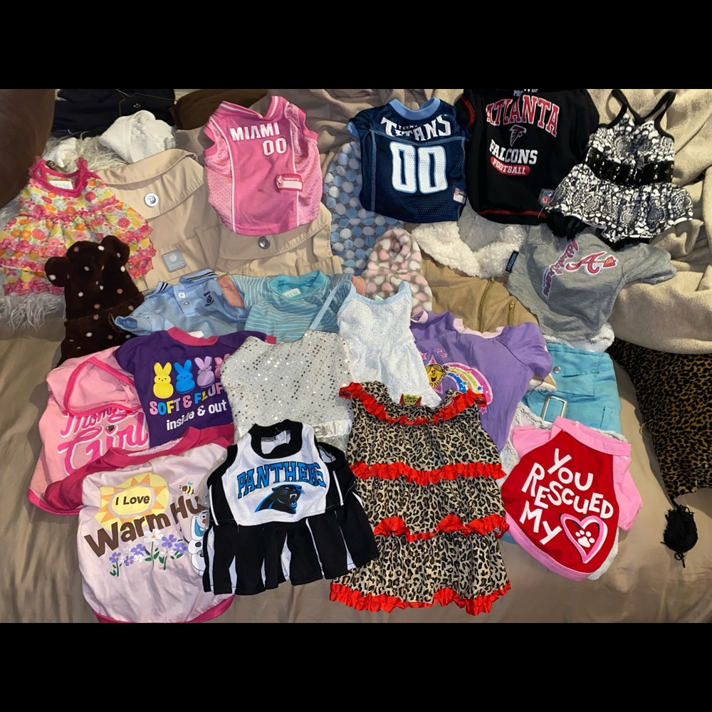 Lot of 24 small doggie clothes and coats